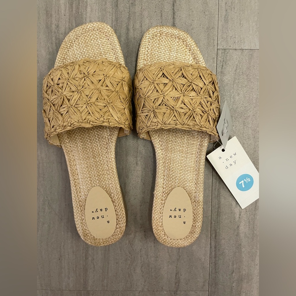 A New Day Women's Ariella Woven Raffia Slide Sandals with Memory Foam Insole 7.5